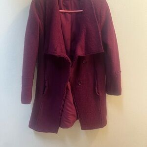 Halogen Red Pea Coat with Draped Collar